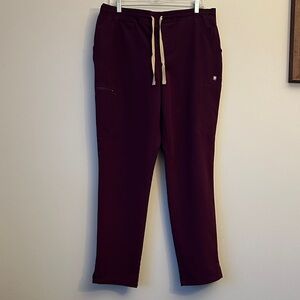 Figs Women's Maroon Scrub Pants with Cream Drawstring